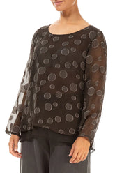 Layered Forest Brown Bubbles Silk Blouse 3
