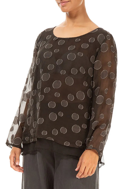 Layered Forest Brown Bubbles Silk Blouse 3