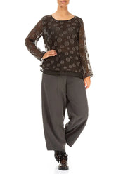 Layered Forest Brown Bubbles Silk Blouse 4