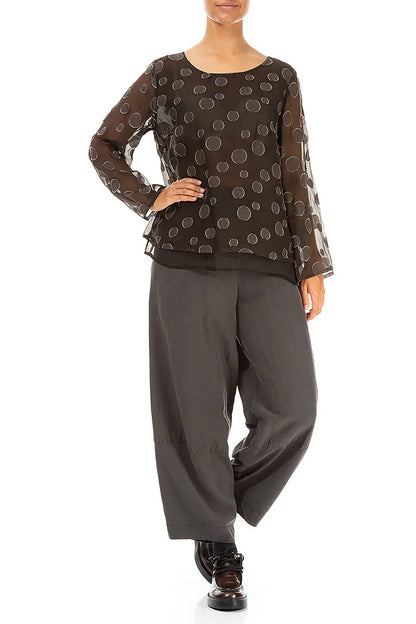 Layered Forest Brown Bubbles Silk Blouse 4