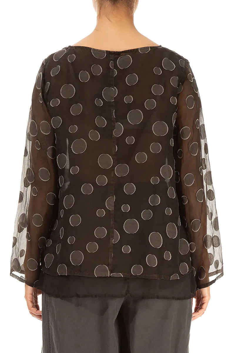 Layered Forest Brown Bubbles Silk Blouse 2