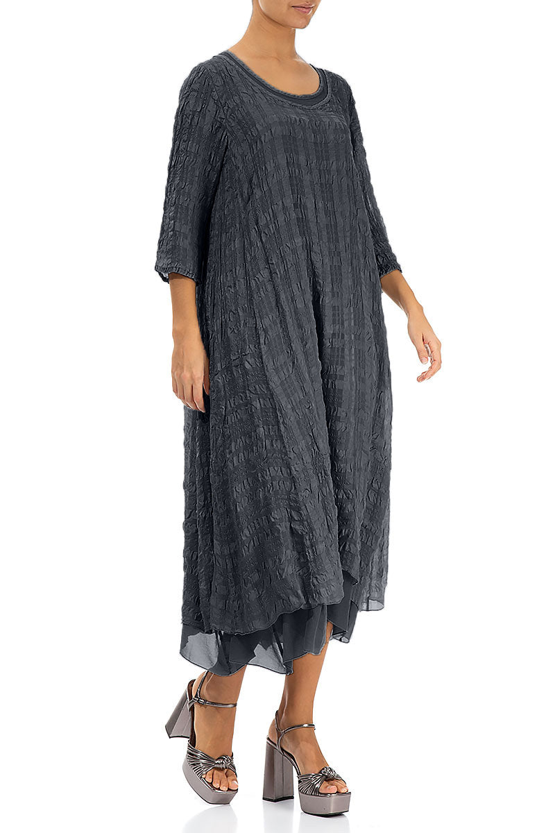 Layered Graphite Textured Light Silk Dress