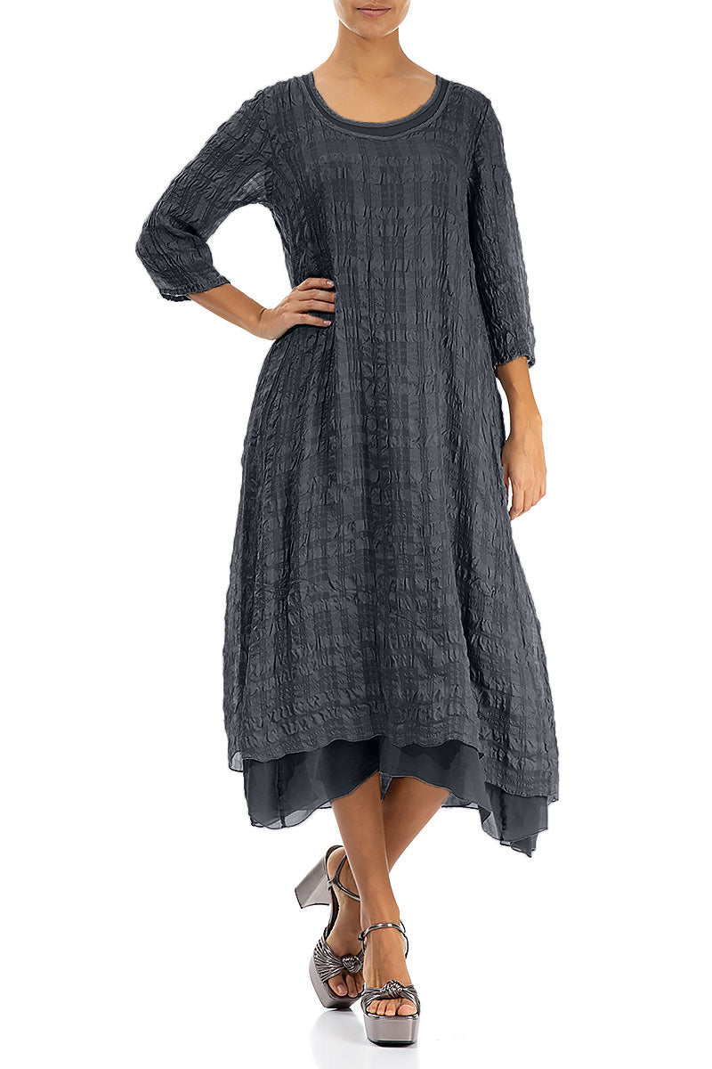 Layered Graphite Textured Light Silk Dress