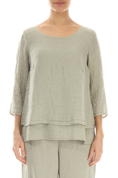 Layered Laurel Green Gauze Linen Blouse 1