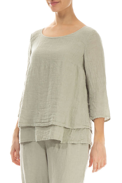 Layered Laurel Green Gauze Linen Blouse 3