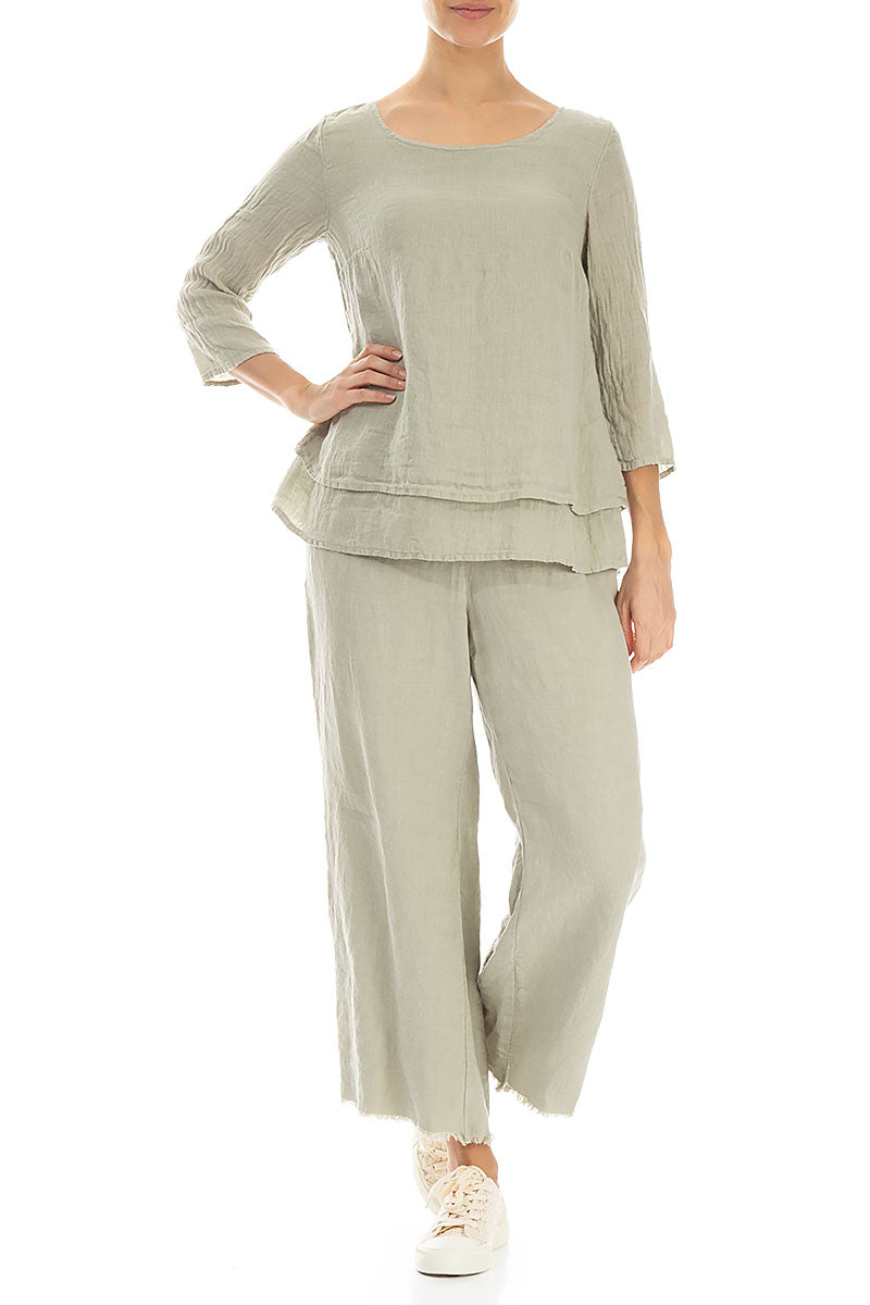 Layered Laurel Green Gauze Linen Blouse 4