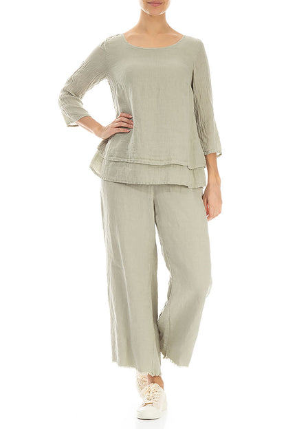 Layered Laurel Green Gauze Linen Blouse 4