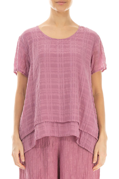 Layered Mauve Taupe Checkered Silk Cotton Blouse 1