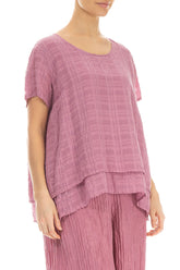 Layered Mauve Taupe Checkered Silk Cotton Blouse 3