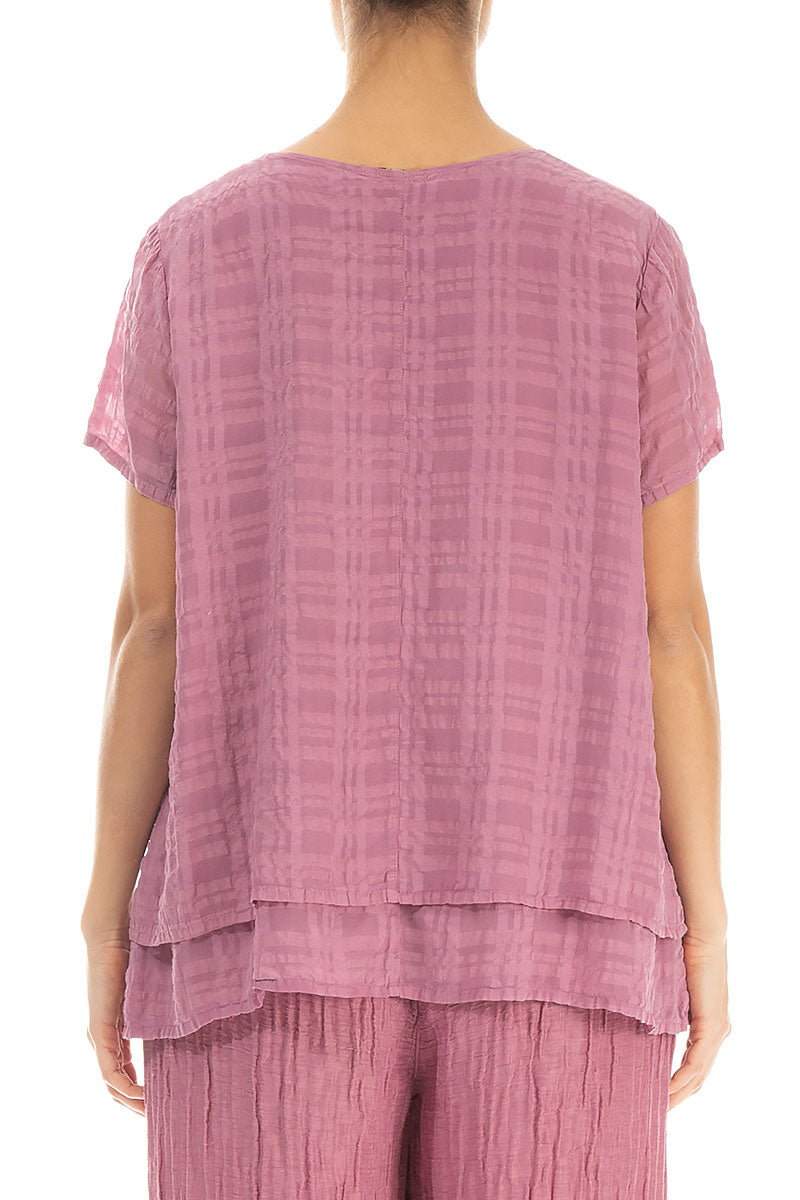 Layered Mauve Taupe Checkered Silk Cotton Blouse 2