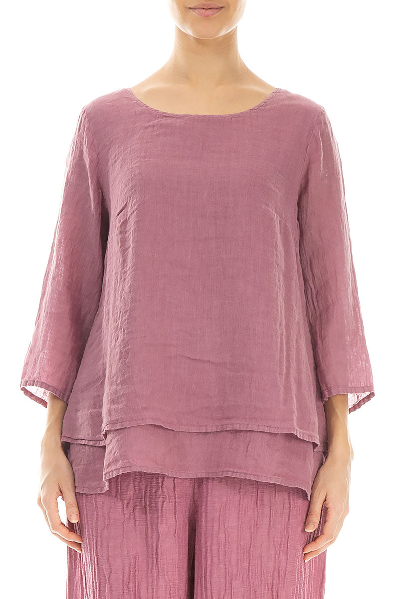 Layered Mauve Taupe Gauze Linen Blouse 1