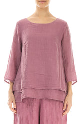 Layered Mauve Taupe Gauze Linen Blouse 1