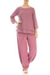 Layered Mauve Taupe Gauze Linen Blouse 4
