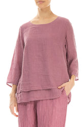 Layered Mauve Taupe Gauze Linen Blouse 3