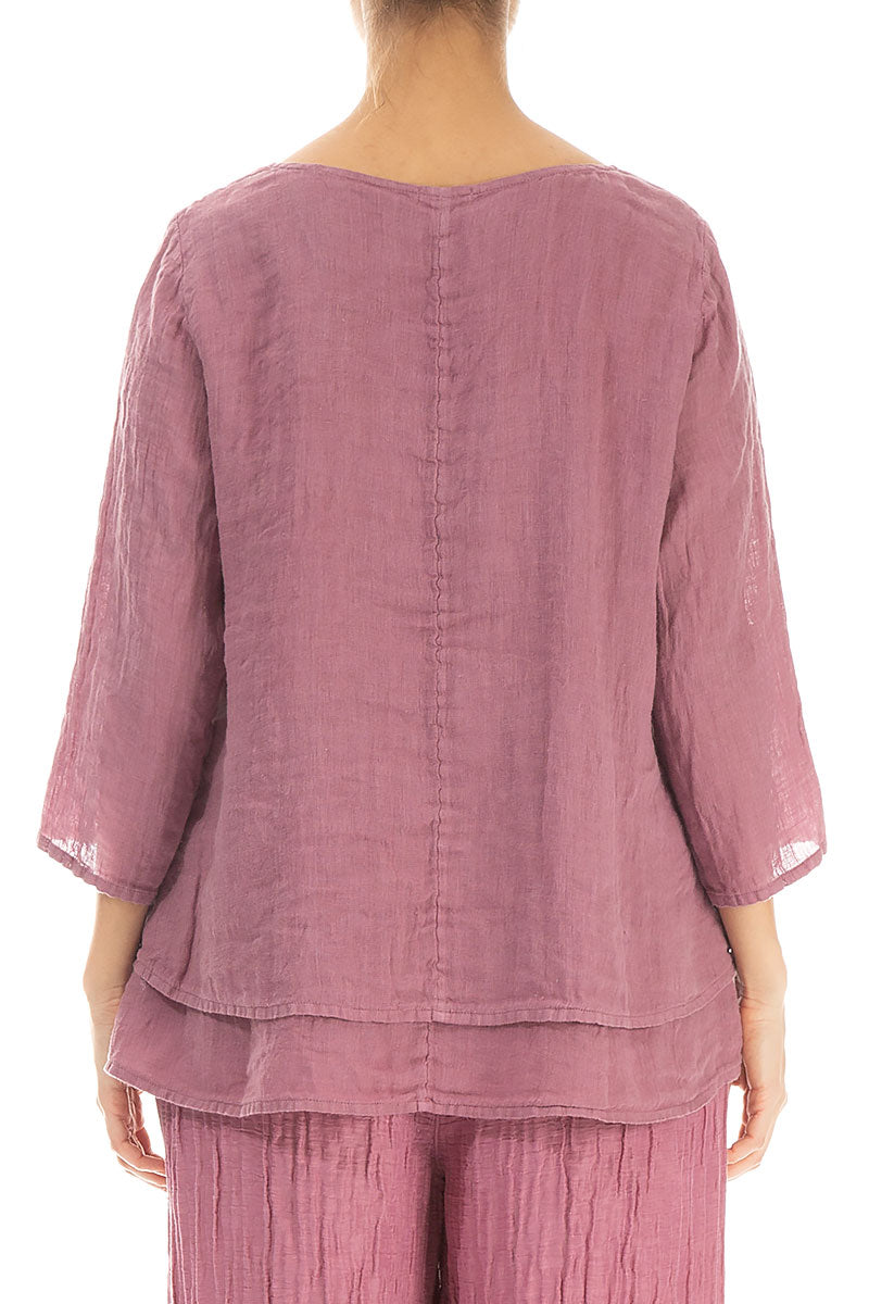 Layered Mauve Taupe Gauze Linen Blouse 2