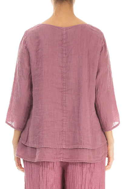 Layered Mauve Taupe Gauze Linen Blouse 2