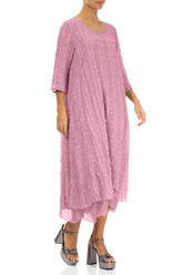 Layered Mauve Taupe Textured Light Silk Dress 3