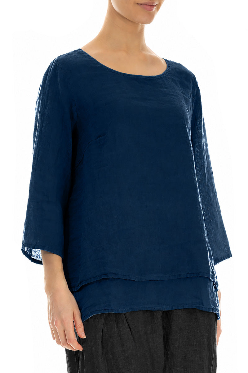 Layered Navy Gauze Linen Blouse 3