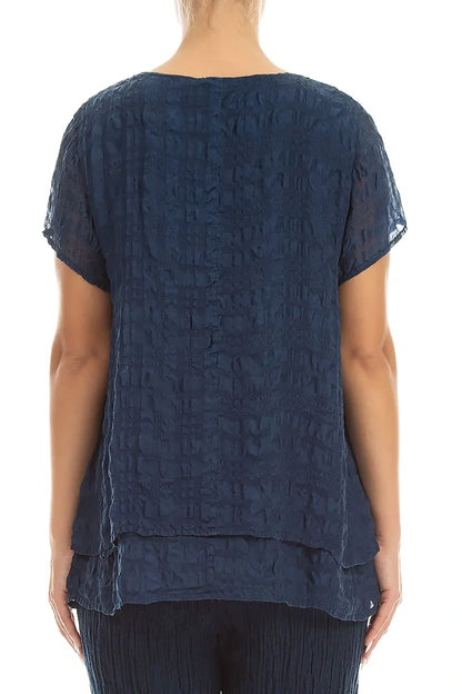 Layered Navy Light Silk Blouse 2