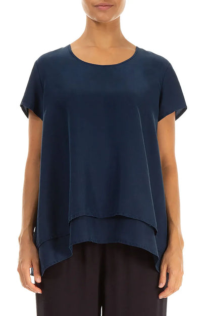 Layered Navy Pure Silk Blouse 1