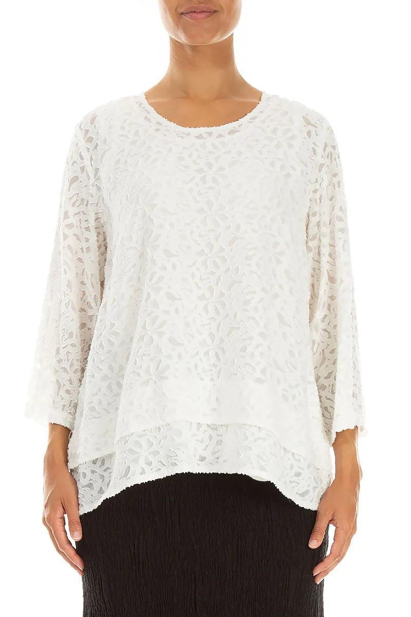 Layered Off White Floral Texture Silk Blouse