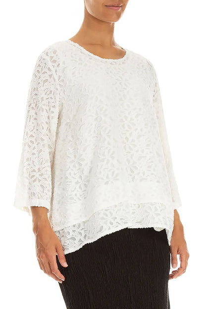 Layered Off White Floral Texture Silk Blouse