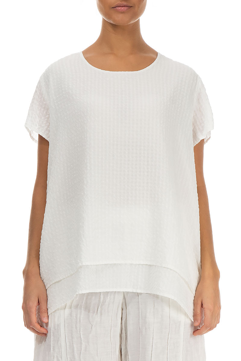 Layered Off White Textured Silk Blouse 1