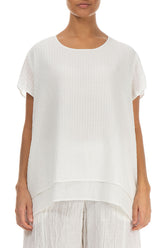 Layered Off White Textured Silk Blouse 1