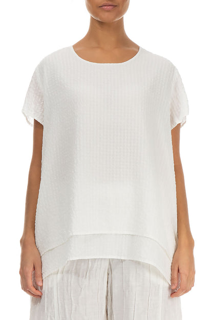 Layered Off White Textured Silk Blouse 1