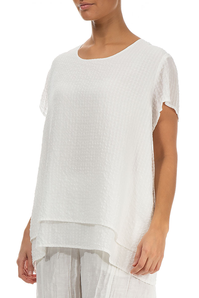 Layered Off White Textured Silk Blouse 3
