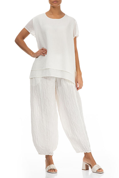 Layered Off White Textured Silk Blouse 4