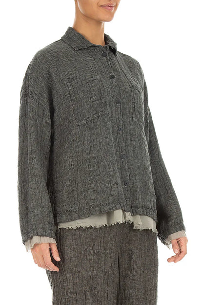 Layered Olive Grey Mélange Linen Shirt