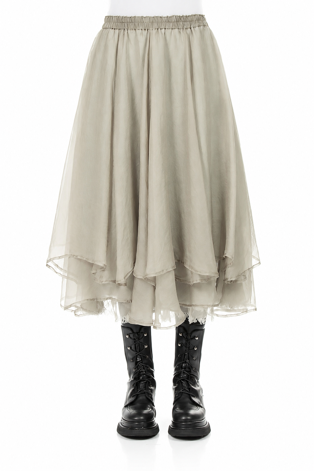 Layered Olive Grey Silk Chiffon Skirt