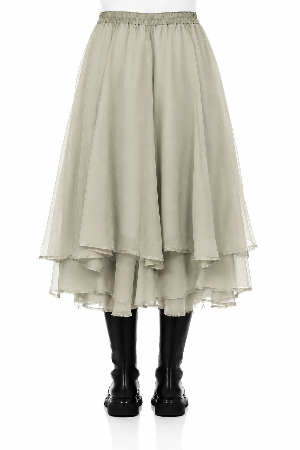Layered Olive Grey Silk Chiffon Skirt