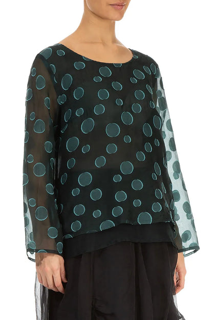 Layered Peacock Bubbles Silk Blouse 4