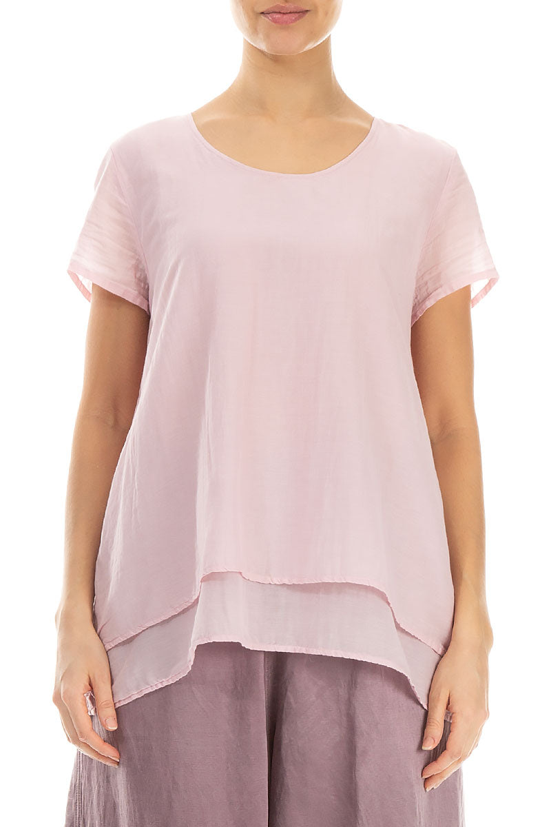 Layered Powder Pink Silk Cotton Blouse 1
