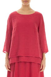 Layered Raspberry Gauze Linen Blouse 1