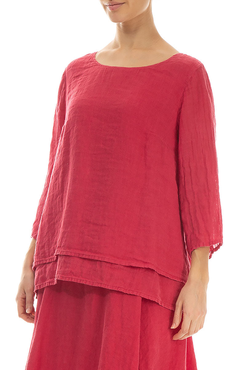 Layered Raspberry Gauze Linen Blouse 3