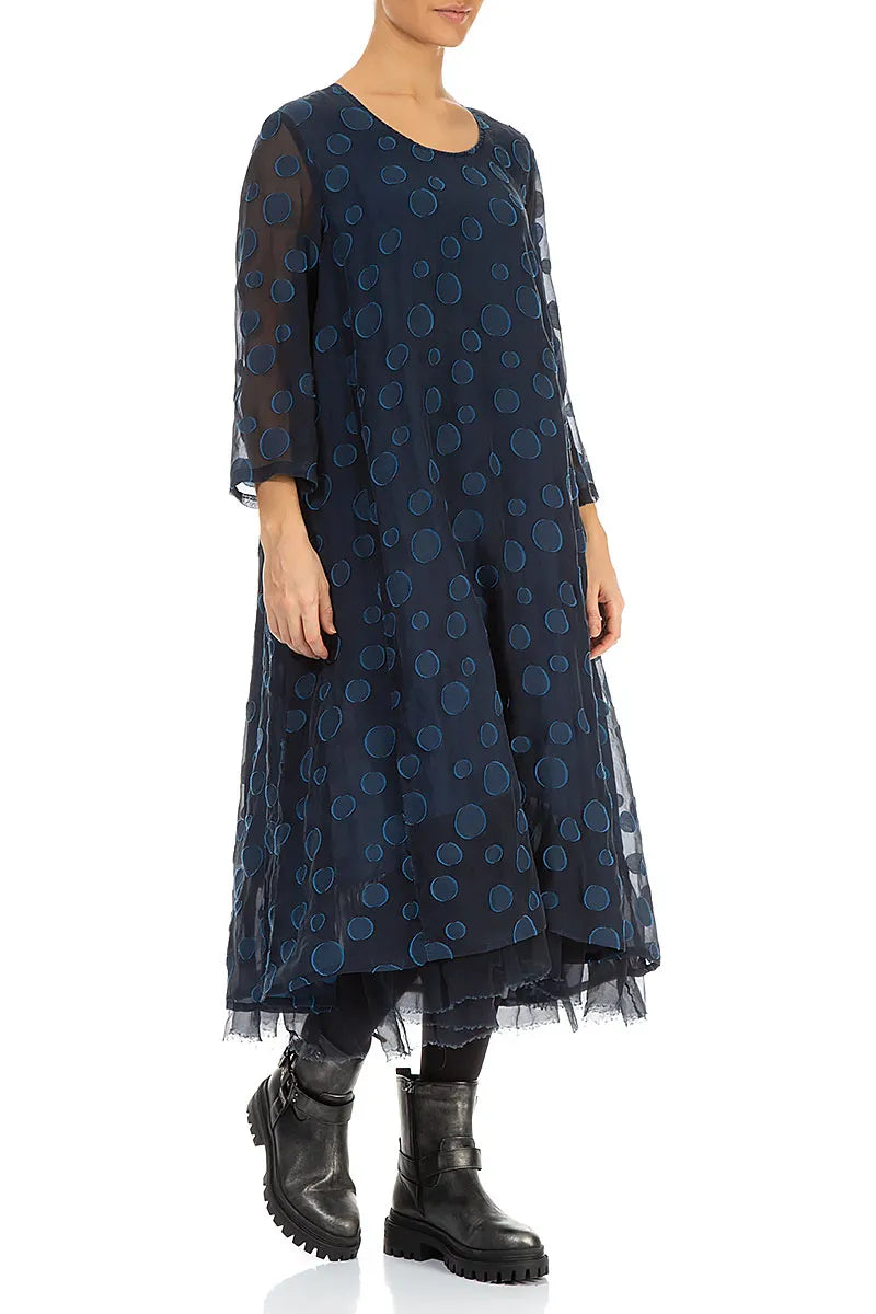 Layered Royal Blue Bubbles Silk Dress 3