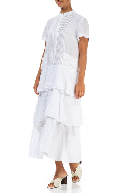 Layered Ruffles White Linen Dress 3