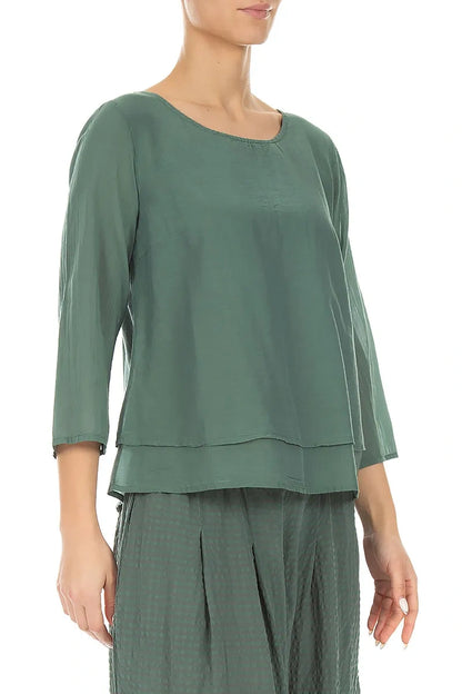 Mehrlagige Bluse aus Seide und Baumwolle in Salbeigrün