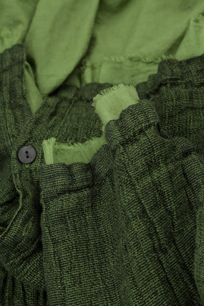 Layered Shamrock Green Mélange Linen Shirt