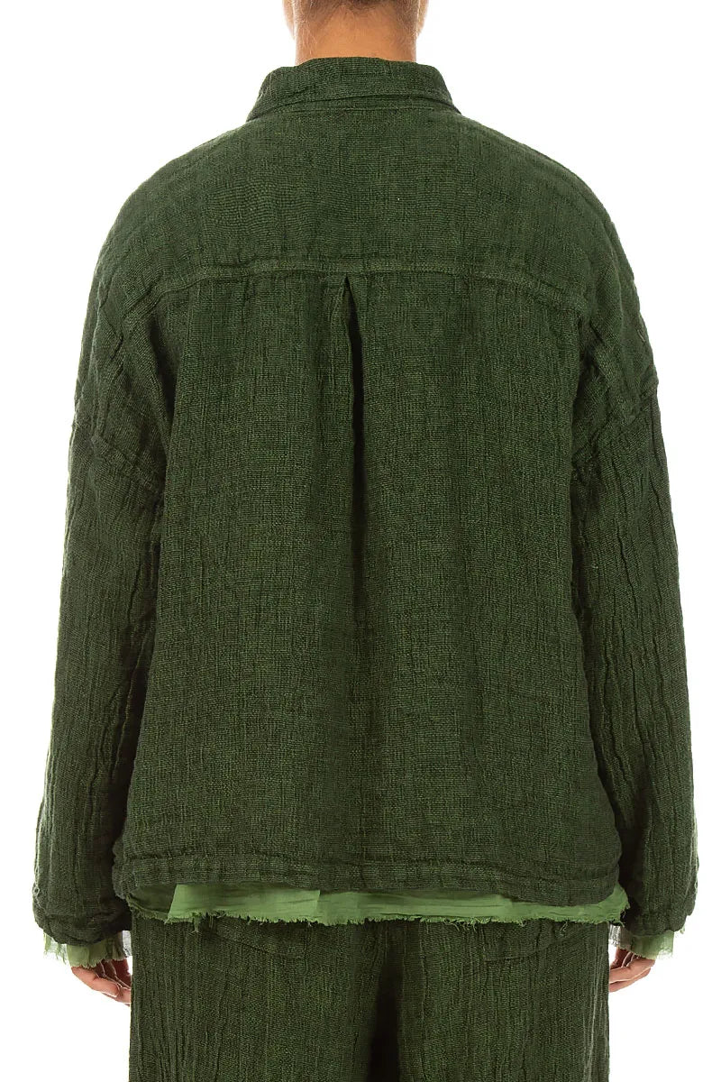 Layered Shamrock Green Mélange Linen Shirt