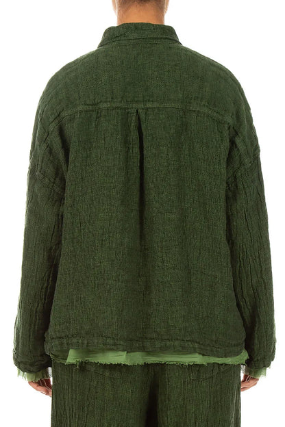 Layered Shamrock Green Mélange Linen Shirt