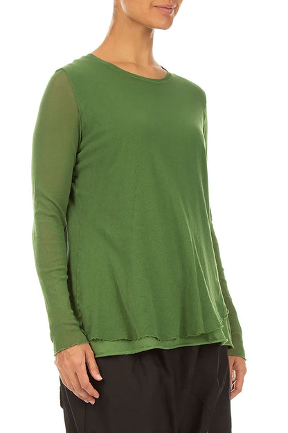 Layered Shamrock Green Mesh Cotton Top
