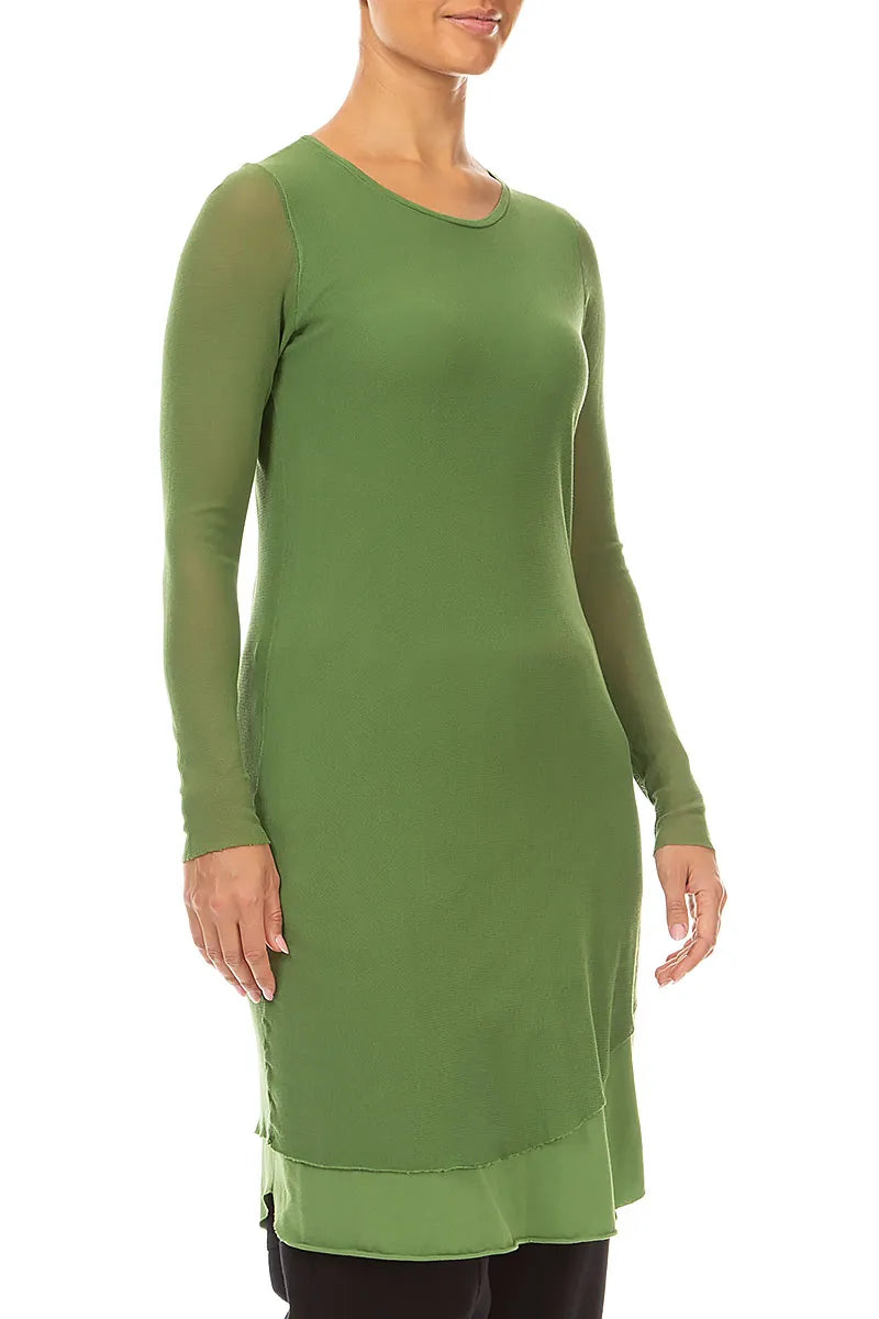 Layered Shamrock Green Mesh Cotton Tunic