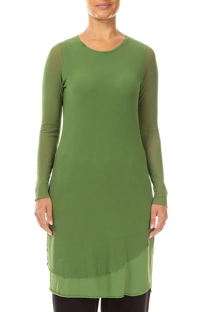 Layered Shamrock Green Mesh Cotton Tunic
