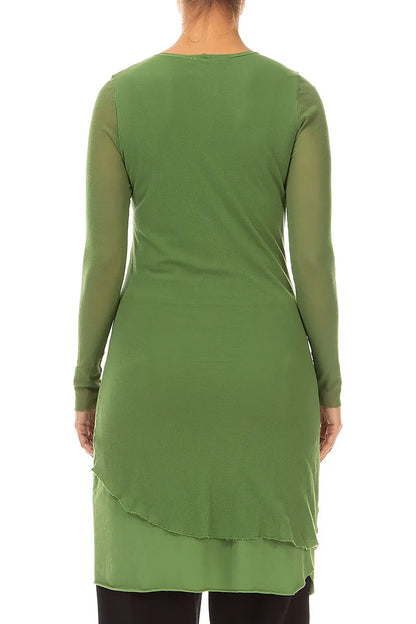 Layered Shamrock Green Mesh Cotton Tunic