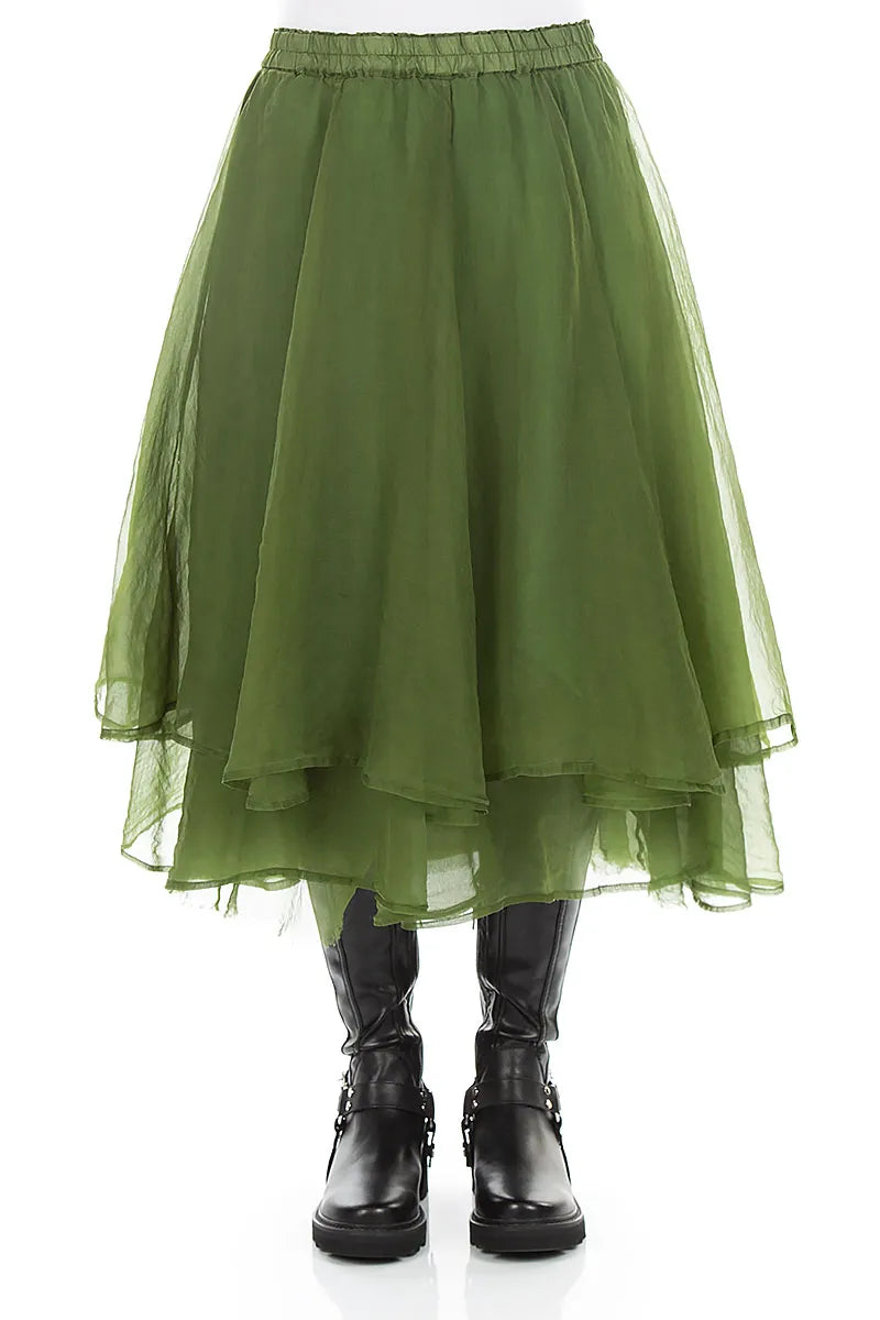 Layered Shamrock Green Silk Chiffon Skirt