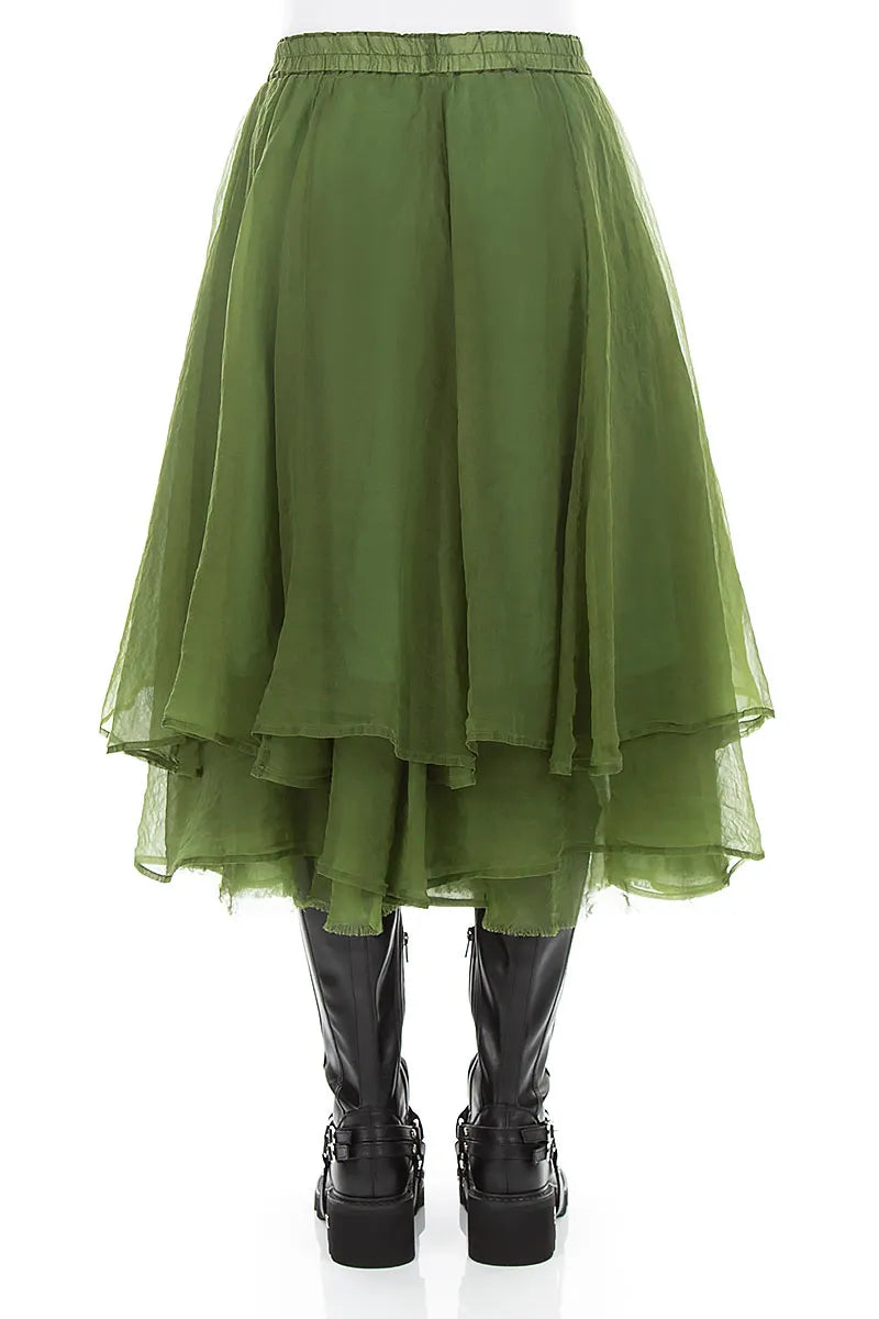 Layered Shamrock Green Silk Chiffon Skirt
